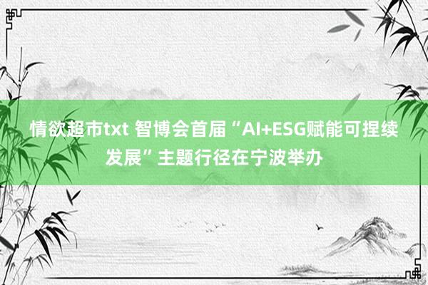 情欲超市txt 智博会首届“AI+ESG赋能可捏续发展”主题行径在宁波举办