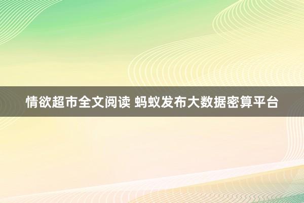 情欲超市全文阅读 蚂蚁发布大数据密算平台