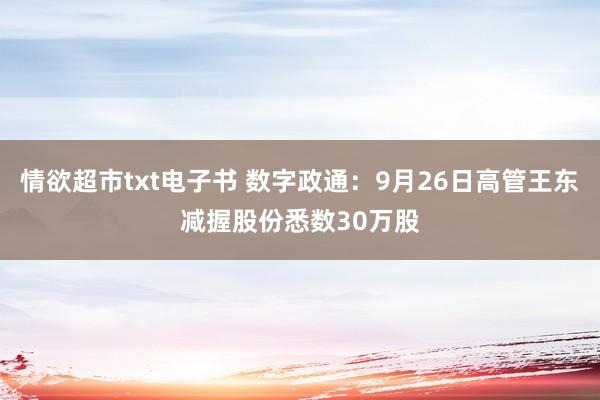 情欲超市txt电子书 数字政通：9月26日高管王东减握股份悉数30万股