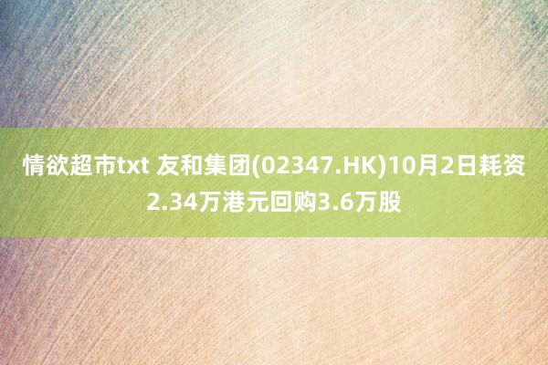 情欲超市txt 友和集团(02347.HK)10月2日耗资2.34万港元回购3.6万股