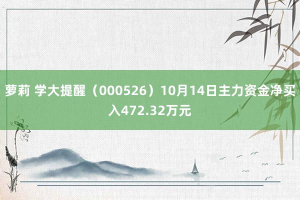 萝莉 学大提醒（000526）10月14日主力资金净买入472.32万元