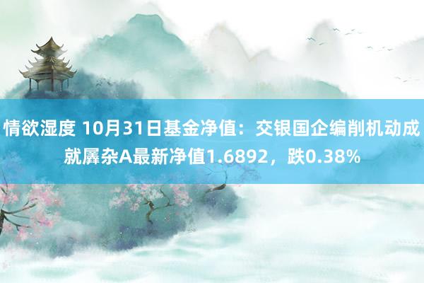 情欲湿度 10月31日基金净值：交银国企编削机动成就羼杂A最新净值1.6892，跌0.38%