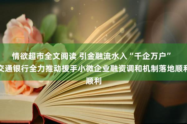 情欲超市全文阅读 引金融流水入“千企万户” 交通银行全力推动援手小微企业融资调和机制落地顺利