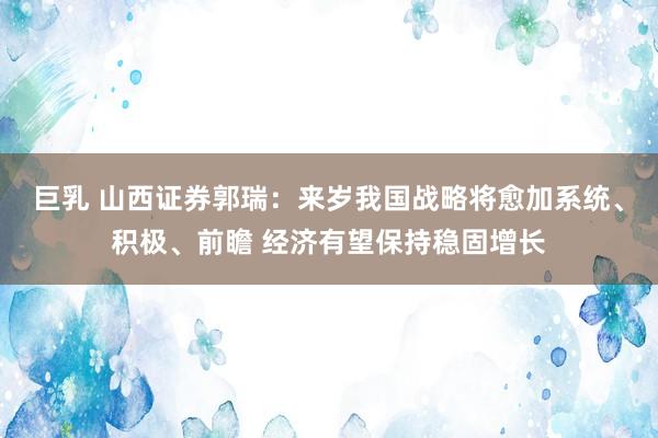 巨乳 山西证券郭瑞：来岁我国战略将愈加系统、积极、前瞻 经济有望保持稳固增长