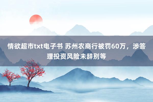 情欲超市txt电子书 苏州农商行被罚60万，涉答理投资风险未辞别等